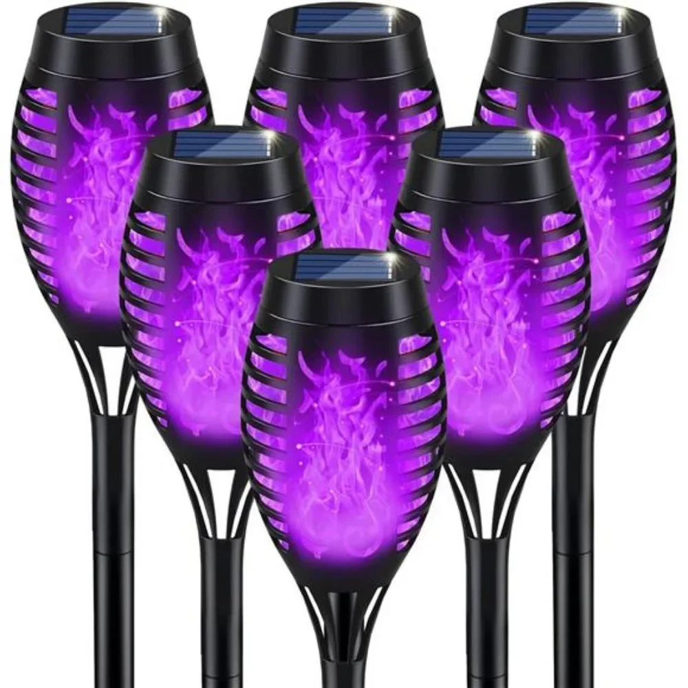 Halloween Lights Outdoor, Purple Flickering Flame Solar Torch Lights